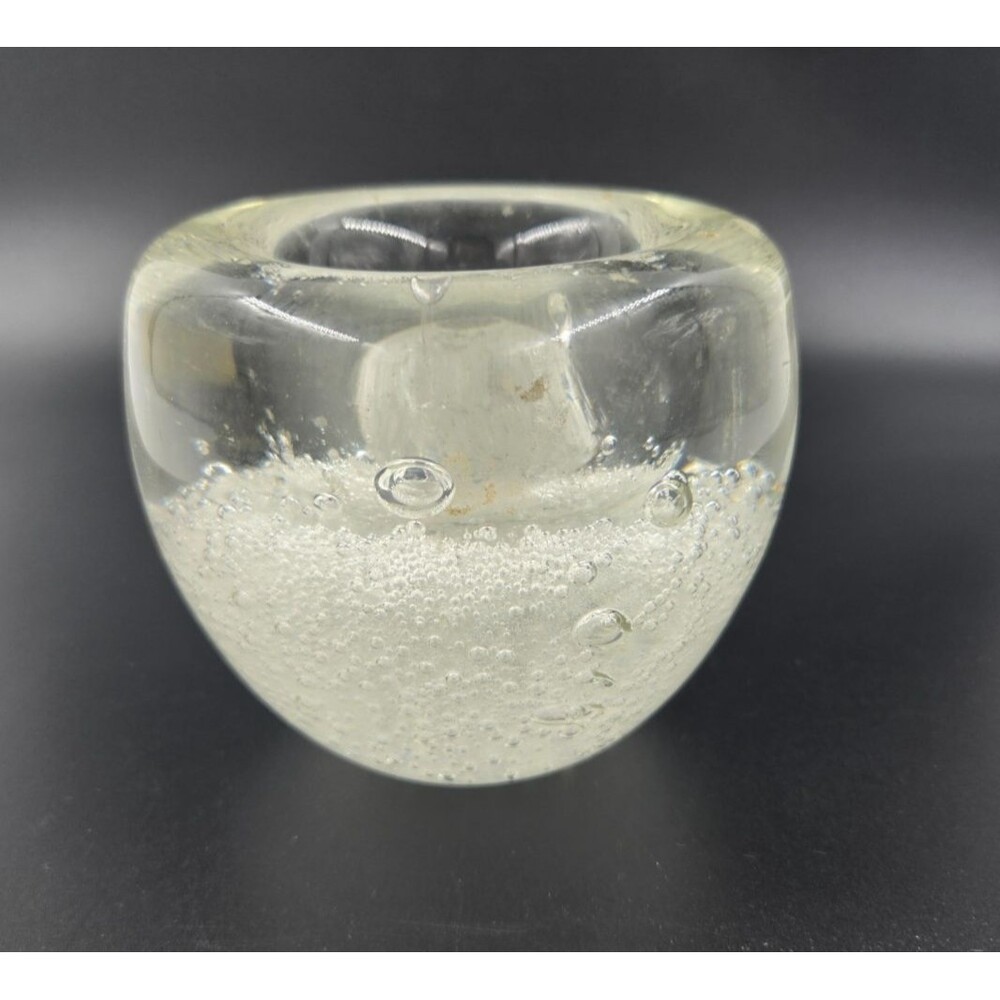 Vintage Murano Sommerso Blown Glass Candle Holder Paperweight BUBBLES Heavy